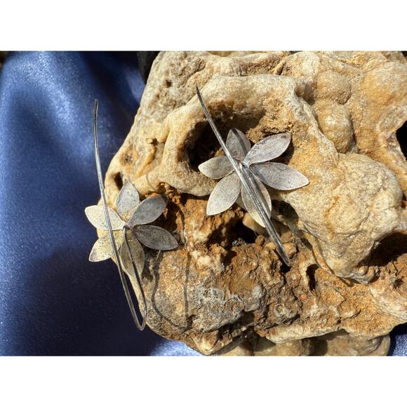 Sterling & Gold Six-Petal Flower Earrings - Picture 2 of 4